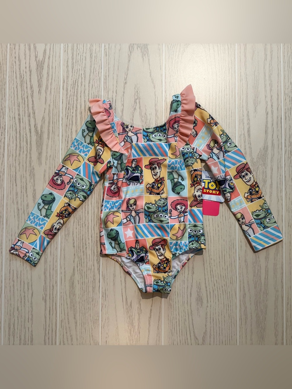 Disney Toy Story Toddler Girls 4T Long Sleeve One Piece Swimsuit UPF 50+ NWT